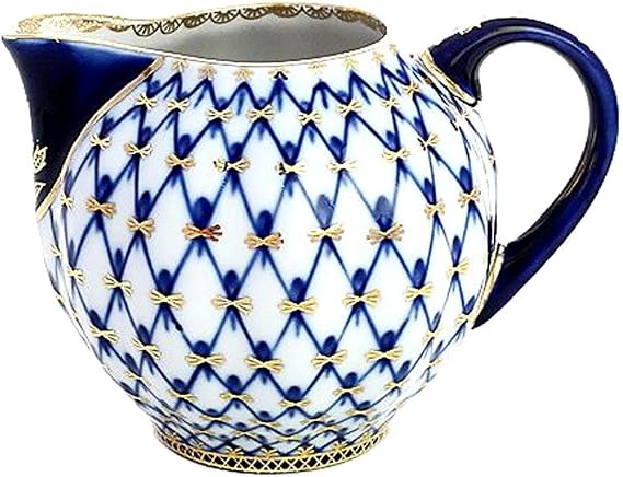 Lomonosov Porcelain Cobalt Net Creamer 22 Karat Gold