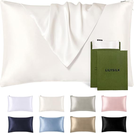 LILYSILK Silk Pillowcase for Hair and Skin Queen-100% Mulberry Silk 19 Momme Both Sides Silk Bed Pillow Cover with Hidden Zipper, 1 Pc (Queen Size 20''x30'', Ivory)