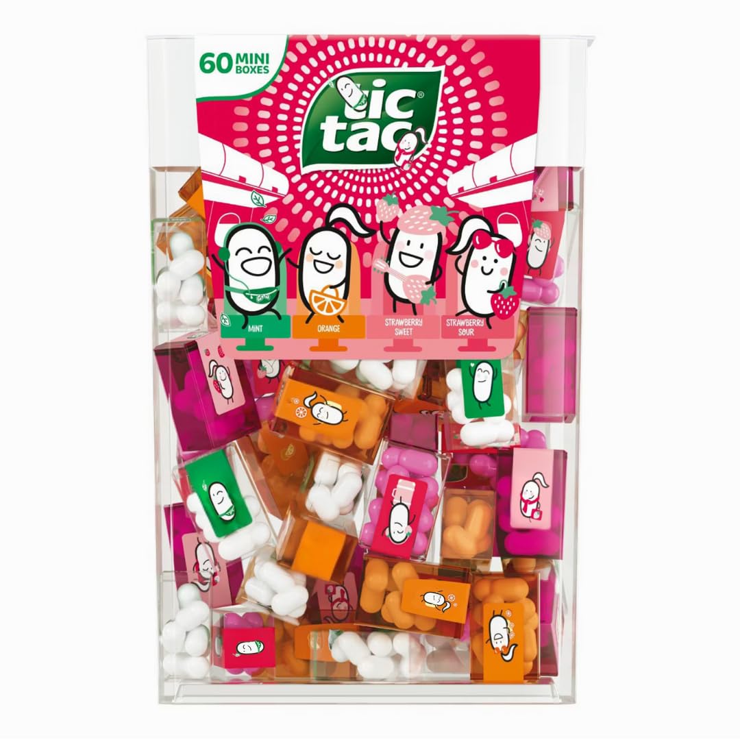 60 Mini Travel Packs Variety – Mint • Orange • Sweet Strawberry • Sour Strawberry – Individual Candy Mints Packets – 60 Count