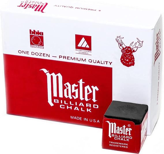 Master Billiard/Pool Cue Chalk Box, 12 Cubes, Black - New