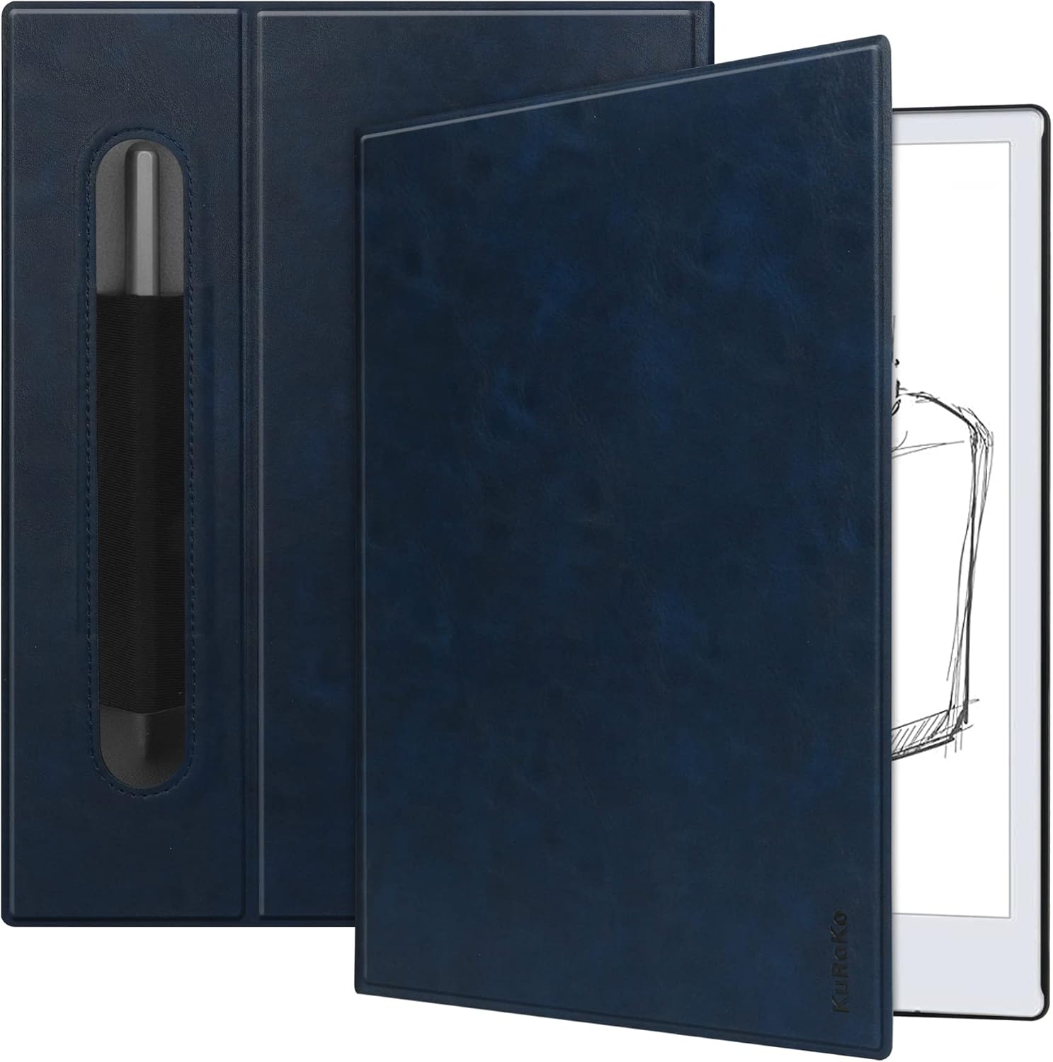 KuRoKo Slim Lightweight Bookfolio Leather Case Cover for Remarkable 2 Navy