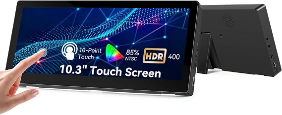 10.3'' Small Touchscreen Monitor, 400cd/m2, VESA, IPS Stretched Bar LCD Mini Travel Touch Display 1920 * 720 HDMI USBC, Portable Touch Screen for Laptop Computer Windows Aida64 GPU CPU RAM Monitoring