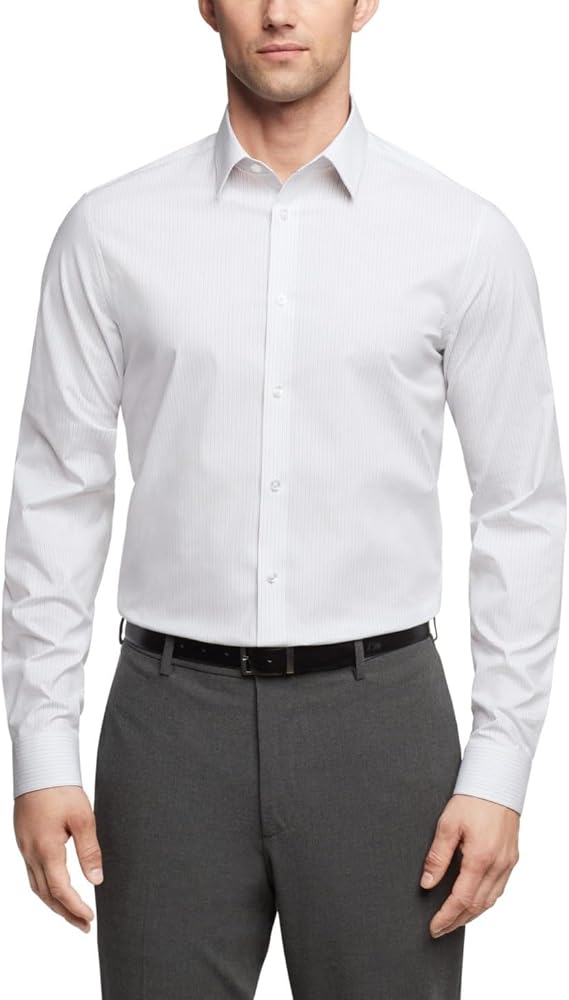 Calvin Klein Mens Dress Shirt Regular Fit Non Iron Stretch Stripe
