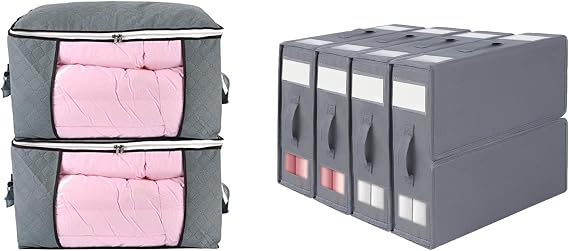 combocube 2 Pack Comforter Storage Bag and 4 Pack Bed Sheet Storage Organizer Bundle