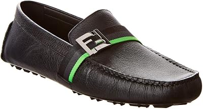 FENDI Ff Tricolor Ribbon Leather Loafer, 8 UK, Black