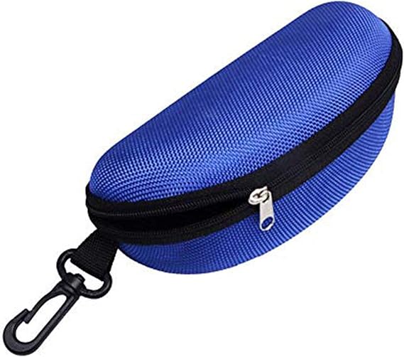 Portable Zipper Eyeglass Case with Belt Clip, Clam Shell Eye Glasses Sunglasses Protect Hard Case Eyeglass Zipper Box Blue