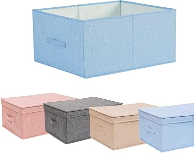 Storage Box for Shelves with Lid,Fabric Containers with Lids,Foldable Large Bins with Lids for Storage,Closet Storage Boxes with Cover for Home Bedroom2 Pack Blue S
