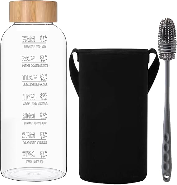 Glass Water Bottle 2 Litre, 2l Large Glass Bottles With Bamboo Lid