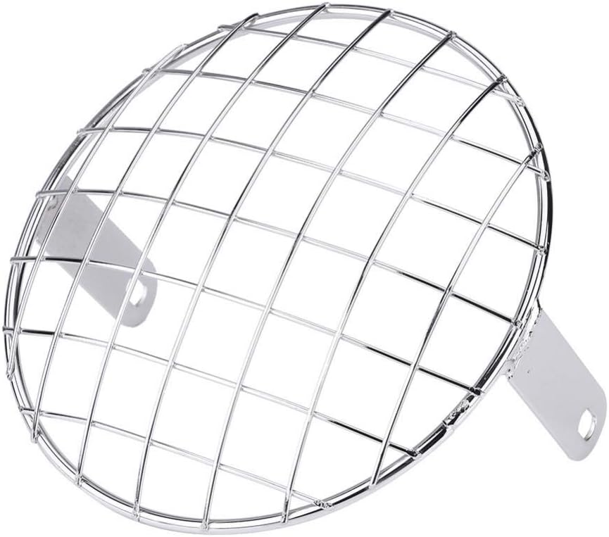 KIMISS Motorcycle 7 Headlight Mesh Grill Side Mount Universal Cover Mask for Cafe Racer Silver