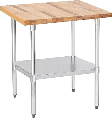 DuraSteel US Maple Top Work Table - 30 x 24 x 35 Inch Commercial Butcher Block Wooden Workbench with Adjustable Lower Shelf - Fits Restaurant, Warehouse, Home, Kitchen, Garage