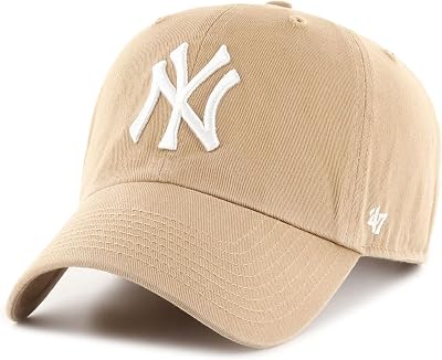 47 Brand MLB Khaki White Primary Logo Clean Up Adjustable Strap Baseball Dad Hat Cap, Adult One Size Fits All