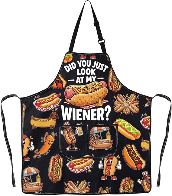 G2TUP ホットドッグキッチンエプロン Did You Just Look At My Weiner Gifts ホットドッグ愛好家エプロン ポケット付き