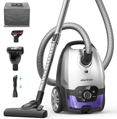 Canister Vacuum,1700W45KPA Bagged Vacuum Cleaner,5L Large Capacity,Auto Cord Rewind,HEPA Filter,Low Noise,7.5M Cleaning Radius,Variable Power Control,Easy to Push,Hard Floor,Pet,Carpet,Upholstery,Car