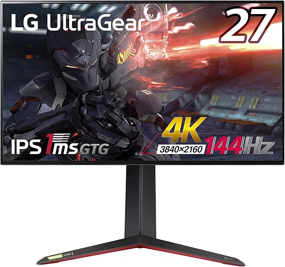 LG Gaming Monitor UltraGear 27GP950-B, 27-Inch, 4K, Nano IPS, 1ms GtoG, 144Hz, HDMI 2.1 Compatible, G-SYNC Compatible, FreeSync Premium Pro, Vesa DisplayHDR600, HDMI x 2, DisplayPort, Pivot, Height