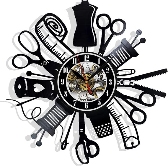 Sewing Instruments Professional Designer Hobby Sew Vinyl Record Wall Clock Woman Decorative Vinyl Record Wall Clock Gift to Your Friends and Family for Any Occasion