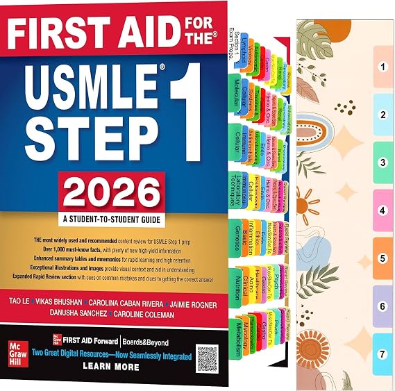 Index Tabs for First Aid for The USMLE Step 1 2026, 72 Color-Coded Laminated Tabs, with Page Numbers and Alignment Card(Book not Included)