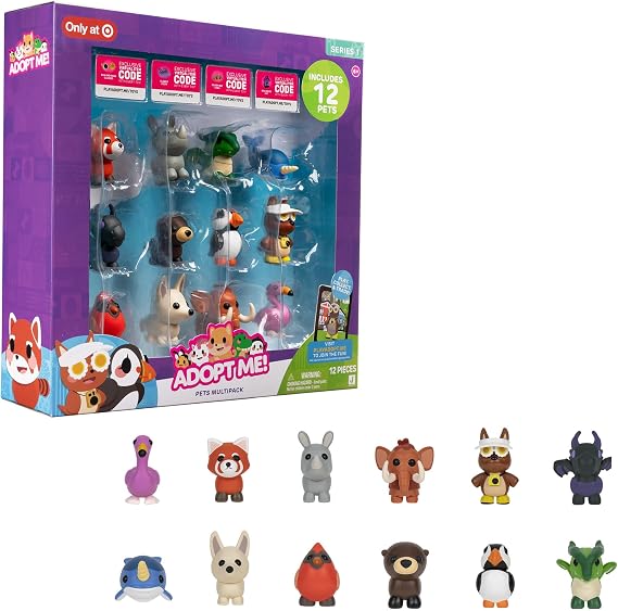 Adopt Me! 12 Pack Mystery Pets - Series 1 - 12 Pets - Top Online Game - Exclusive Virtual Item Code Included - Fun Collectible Toys for Kids Ages 6+