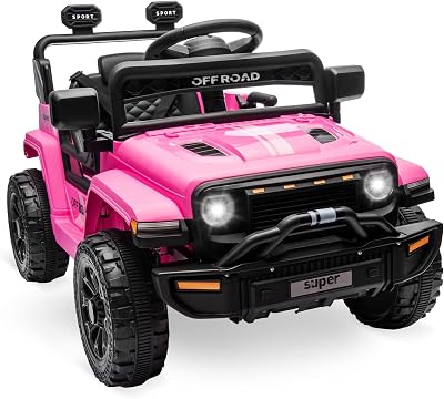 12V Kids Ride on Truck, Battery Powered Electric Car Toy with Parent Remote Control, Lockable Doors, 4-Wheel Suspension, LED Headlights, 3.1 Mph Max Speed for Toddlers 2-5, Pink