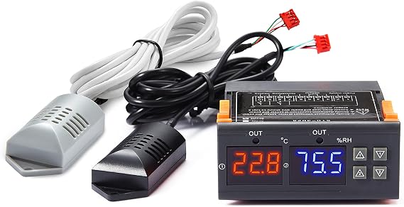 VIGELA STC-3028 AC110~230V All-Purpose Temperature and Humidity Controller with Dual Displays and Dual Relay Outputs(Shipping with 2 Sensors)