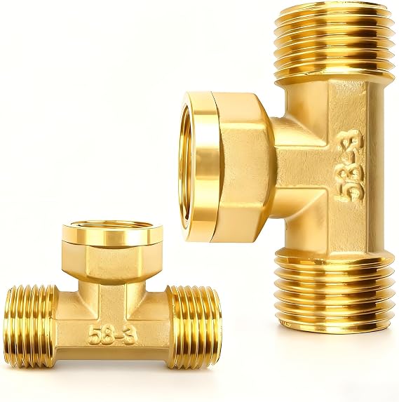 PARFCO T Piece Water Connector 2 Pieces Brass Tee 1/2 Inch for Plumbing Bathroom Air Conditioning