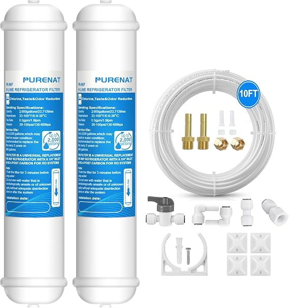 Inline Water Filter - With Fittings for Refrigerator & Ice Maker(2 Pack)