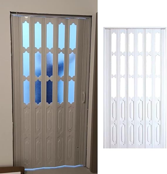 Accordion Door Folding PVC Internal Doors White, Kitchen Bathroom Doorway Sliding Door Panel Divider, Waterproof Single Accordion-Style Door, 80 in Height(60x203cm(23.6x80in))