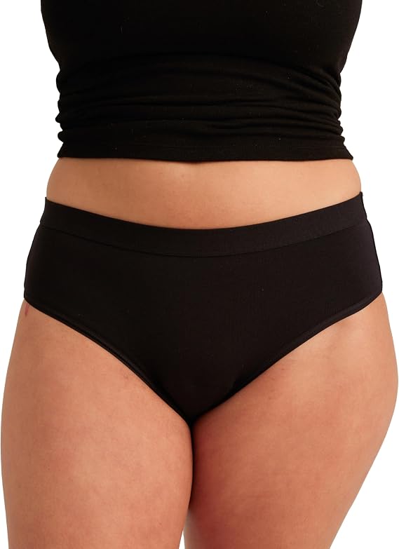 saalt EveryWear Cotton Brief Period Underwear, Regular Absorbency | Comfortable, Thin, and Keeps You Dry from All Leaks, Reusable & Washable, Large, Volcanic Black