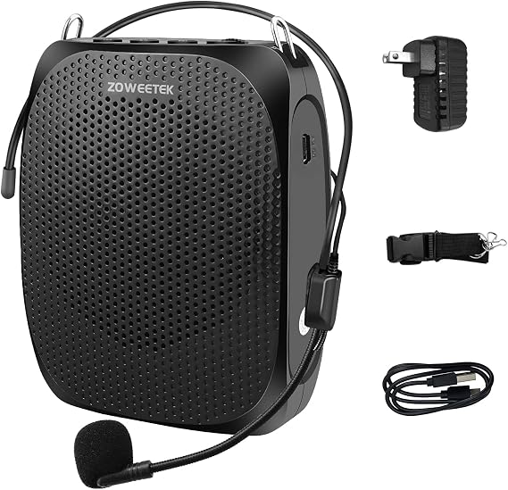 ZOWEETEK ZW-Z258 Portable Rechargeable Mini Voice Amplifier for Teachers with Wired Microphone Headset and Waistband,Supports MP3 Format Audio for Speech, Class, Training,Tour Guide,Power Amplifiers
