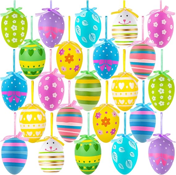 24 Pcs Easter Hanging Eggs, Easter Egg Tree Ornaments