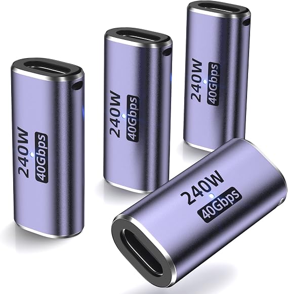 USB-C Coupler (Pack of 4) Female to Female Adapter with PD 240W 40Gbps 8K 60hz Video Compatible with Thunderbolt 4/3 MacBook Pro/Air USB-C HUB Magsafe and Other Type-C Devices