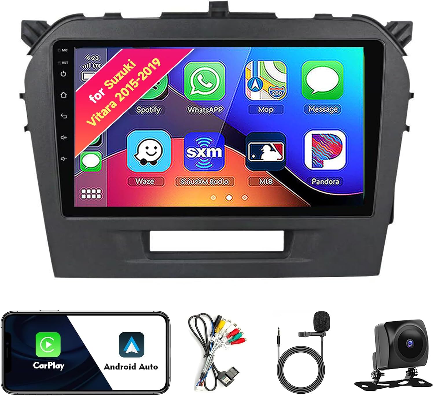 Car Radio Stereo for Suzuki Vitara 2015-2019, Android 13, 9 IPS Touch Screen Upgrade Dash Kit with CarPlay & Android Auto, GPS Navigation DSP SWC 5G WiFi Camera 4CORE 132GB