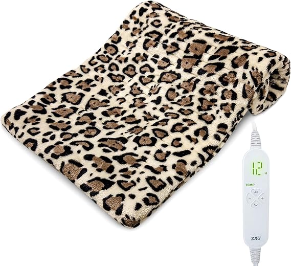 ZXU Heating Pad for Back Pain and Period Cramps Relief, Ultra Soft Microplush Heating Pad, 12 Heat Levels,Moist Heat ,1-24Hour Auto Off, Stay on Function Hot Heated Pad (Leopard Print) 12 x 24