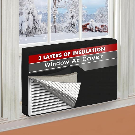 Window Air Conditioner Covers for Inside 21"W x 15"H x 3.5"D, Black