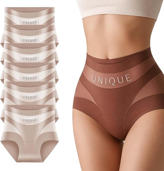 6 Pack Unique Underwear Tummy Control for Women, High-Waist Tummy Control Seamless Shaping Panties