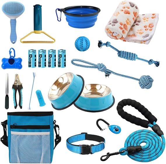 PupLuxe Puppy Starter Kit Blue 22 Piece Kit Great for Dog Training New Dog Bundle