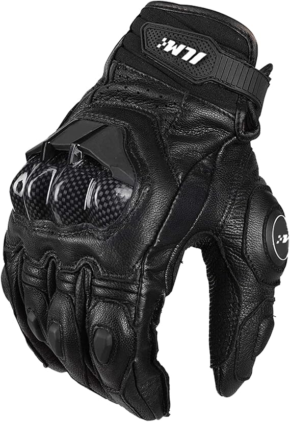 ILM Air Flow Leather Motorcycle Gloves Touchscreen for Men and Women Model-GRC01 (L, Black)