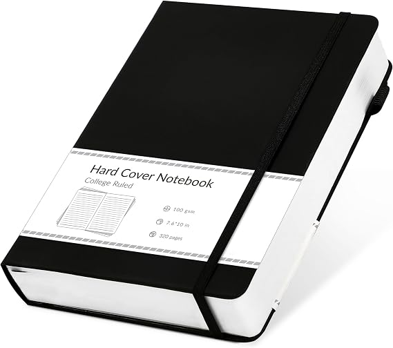 CAGIE Lined Journal Notebook, 320 Pages College Ruled Notebook, 100 Gsm Paper Thick Journal, B5 Hardcover Leather Journals for Writing Women Men, 7.6x10 In, Black