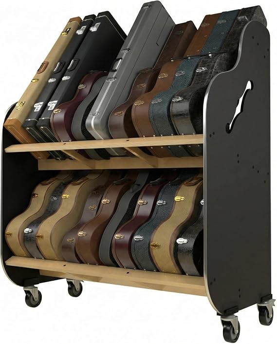 A&S Crafted Products Double-Stack Electric Guitar Case Rack - The Session-Pro | 2-Tier Storage | Made in U.S.A.