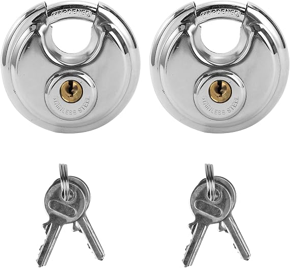 2 PCS Waterproof Padlocks Outdoor, 70mm Keyed Padlocks – Waterproof | & Rustproof Round Locks with Unique Keys (Not Interchangeable). Suitable for Storage Units, Outdoor Sheds, and Lockers.