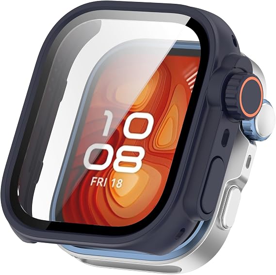 Case Compatible with Huawei Watch Fit 4 Pro|Fit 4 Cover Change to Ultra, PC Hard Frame Embedded with Tempered Glass Film, Screen Protector Premium Lightweight Protective Cover (Blue, Fit 4 Pro)