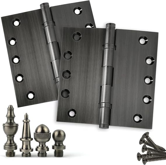Embassy Door Hinge Solid Brass 5 x 5 Inch, Heavy Duty, Pewter, Ball Bearings, Rust Resistant Stainless Steel Pin, Architectural Designer Grade, Home Improvement, 3 Pack