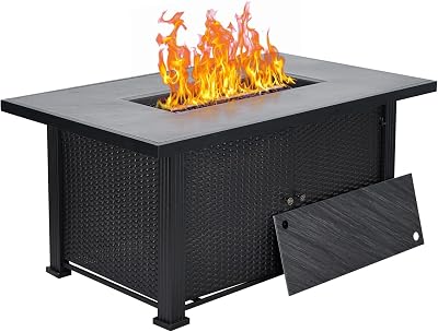 52 Propane Fire Pit Table, 2 in 1 Outdoor Fire Pit Table, 50000BTU Gas Fire Pits for Outside Patio with Waterproof Cover, Tabletop & Separate Storage Space,Firepits for Outside Propane