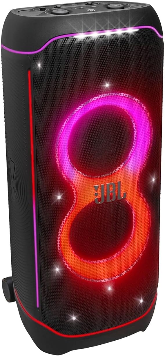 JBL Partybox Ultimate - Multi Purpose Party Speaker, with Wi-fi & Bluetooth Connectivity, Wireless, Lightshow, IPx4 Slashproof, Dual Mic & Guitar Inputs, Handle & Sturdy Wheels, Black