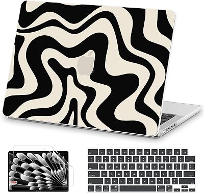 AKIT Compatible with MacBook Pro 16 inch Case 2025 2024-2021 M4 M3 M2 M1 Pro Max A3403 A3186 A2991 A2780 A2485, Unique Pattern Hard Shell Laptop CaseScreen ProtectorKeyboard Cover, Black Wave