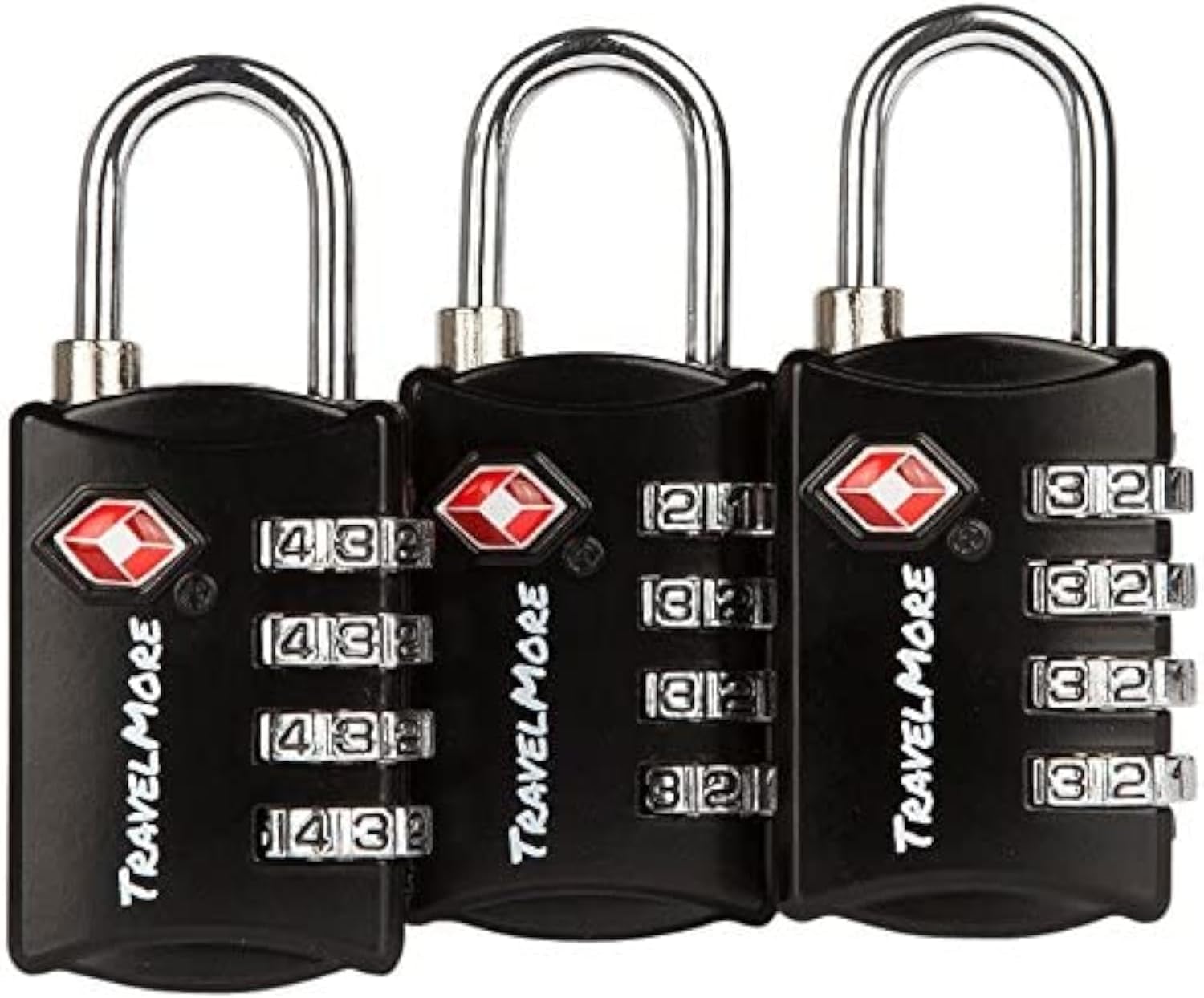 TSA-Gepäckschlösser mit 4-stelliger Zahlenkombination | TSA-Kofferschlösser für Flugreisen | TSA-Schloss für Koffer Gepäck Rucksack | Zahlenschloss | 3er-Pack Schwarz