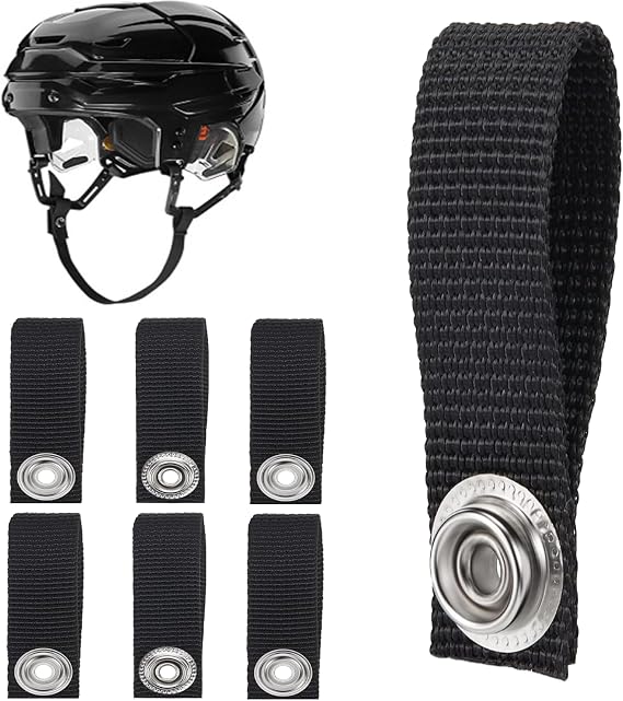 Hockey Helmet Chin Strap with Single Snap Detachable Helmet Loops Hockey Replacement Chin Strap Hockey Helmet Accessory,Black,6 Pack