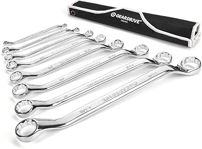 50-Degree Offset Box Wrench Set, SAE, 8-Piece, 14 to 1-14, 12 Point, CR-V, with Rolling Pouch