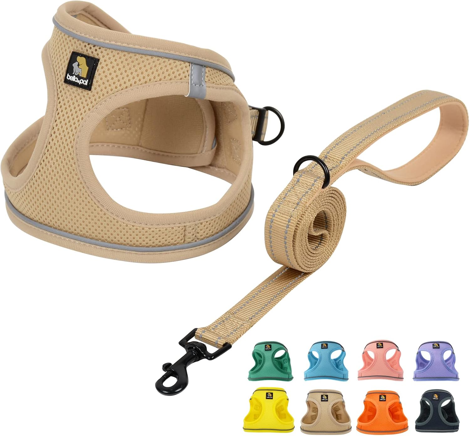 BELLA & PAL Dog Harness and Leash Set, Step-in Puppy Harness, Breathable Air Mesh with Reflective Strips, No Pull Vest for PuppiesExtra SmallSmall Dogs, Khaki, XS