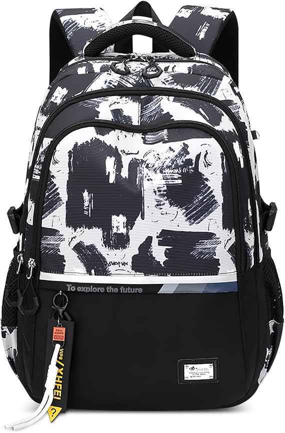 VARLIVOO Stylish Boys Schoolbag Student Backpack Teenagers Bookbag 15.6 Inch Laptop Rucksack Mens Casual Daypack for College Travel Camping Waterproof Polyester School Pack Graffiti C