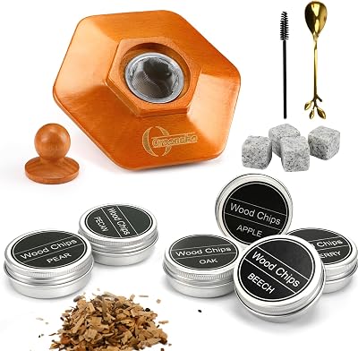 Cocktail Smoker Kit,Old Fashioned Smoker Kit with 6 Flavour Wood Chips and 4 Ice Cube Whiskey Stone for Bar Lovers,Father,Husband Gift